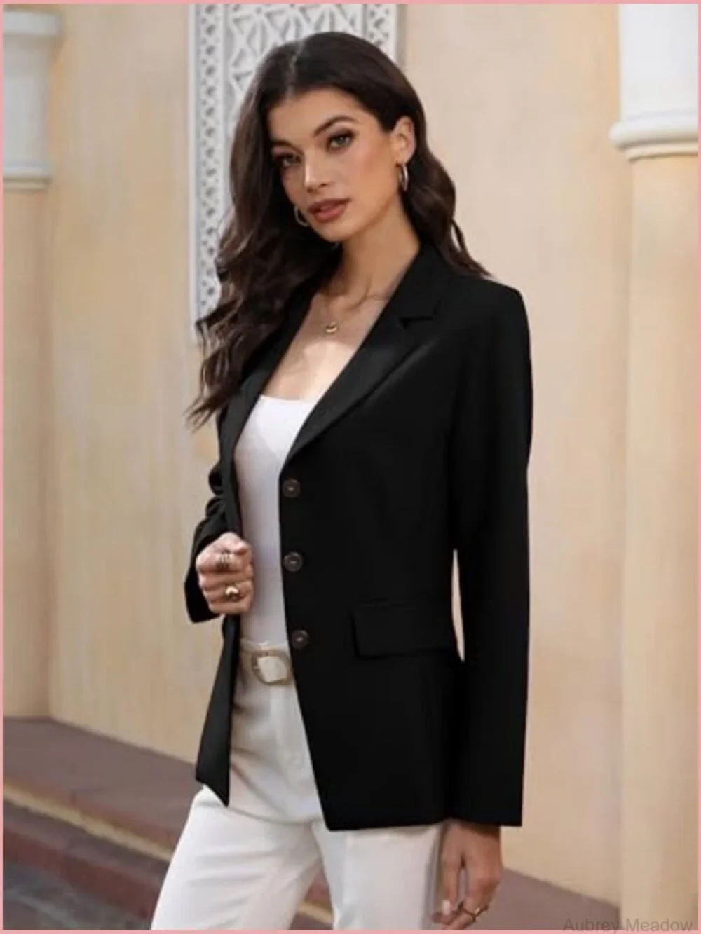 Womens Business Casual 3 Button Blazer Slim Fit Suit Work Jacket Pockets